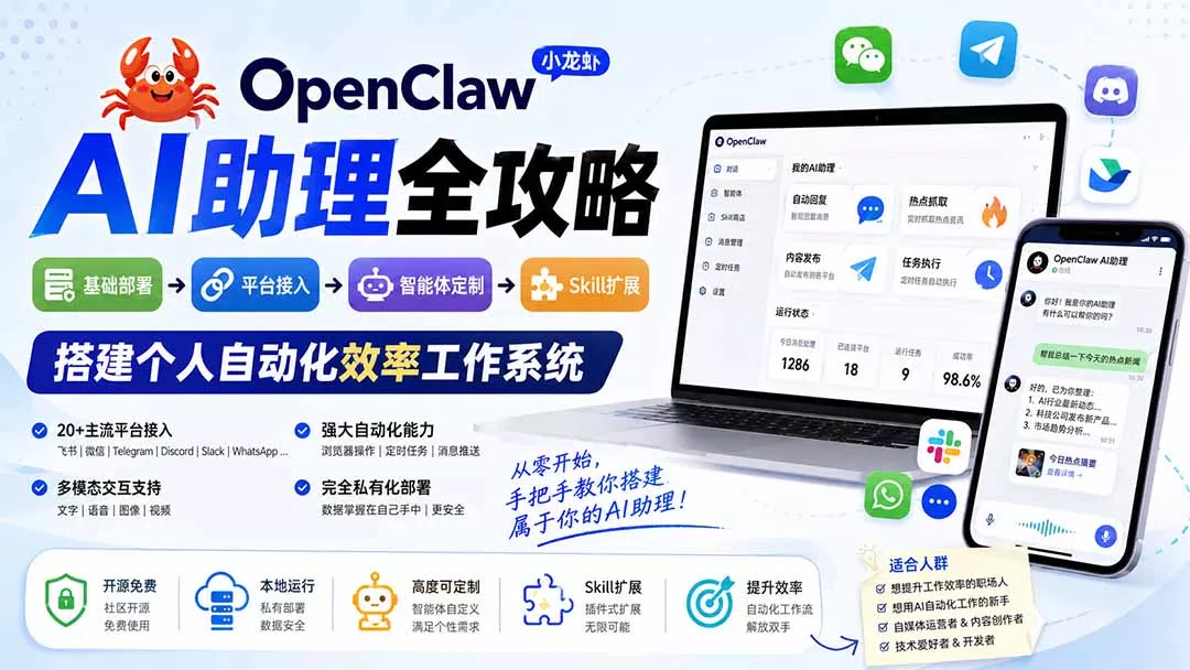 OpenClaw小龙虾 AI助理全攻略：基础部署→平台接入→智能体定制→Skill扩展，搭建个人自动化效率工作系统-33资源网