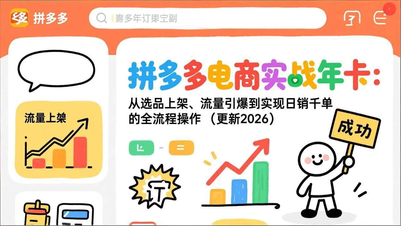 （17823期）拼多多电商实战年卡：从选品上架、流量引爆到实现日销千单的全流程操作（更新2026年3月）-33资源网
