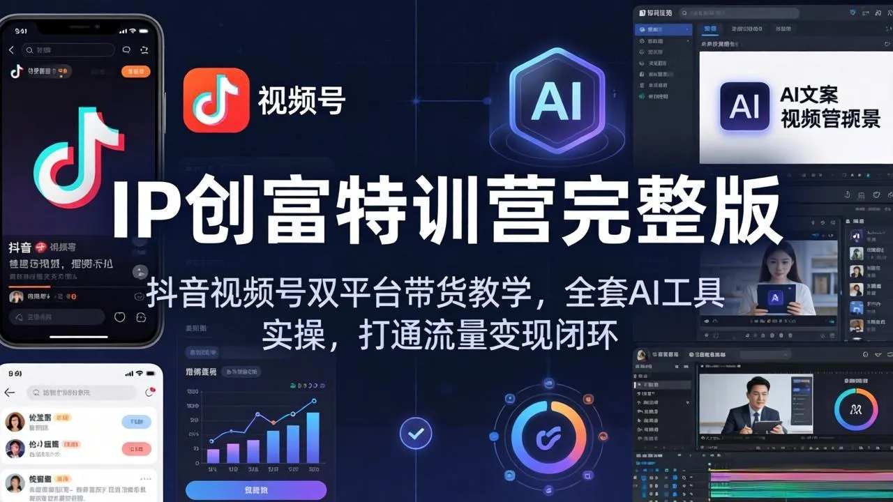 IP创富特训营完整版：抖音视频号双平台带货教学，全套AI工具实操，打通流量变现闭环-33资源网