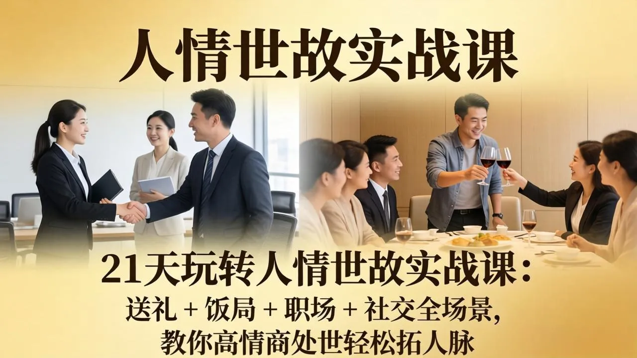 21 天玩转人情世故实战课：送礼 + 饭局 + 职场 + 社交全场景，教你高情商处世轻松拓人脉-33资源网