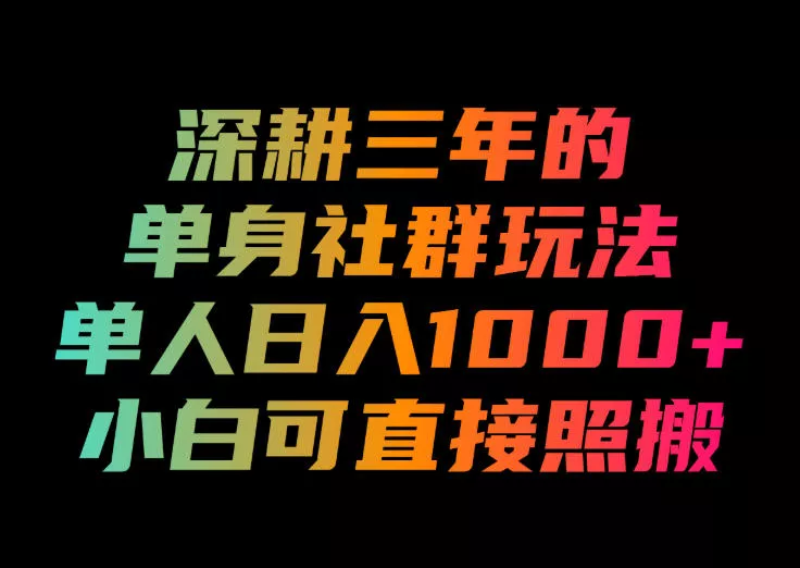 深耕三年的单身社群玩法,单人日入1000+,小白可直接照搬!【揭秘】-33资源网