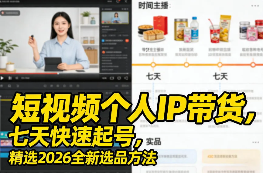 短视频个人IP带货，七天快速起号，精选2026全新选品方法-33资源网