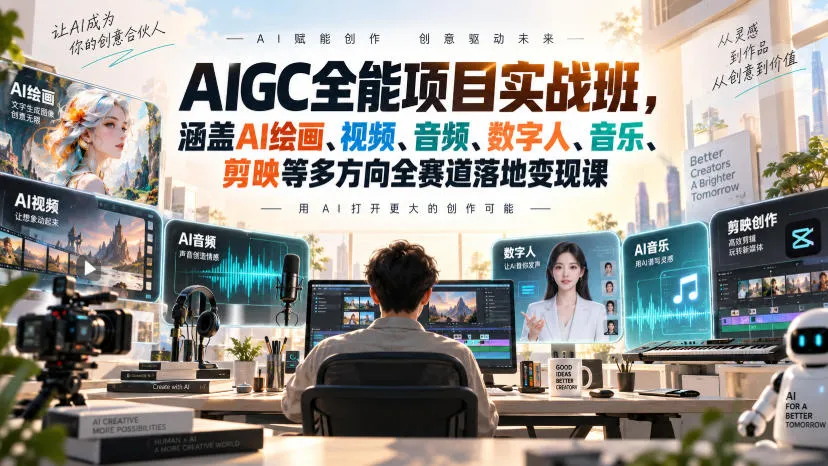 AIGC全能项目实战班，涵盖AI绘画、视频、音频、数字人、音乐、剪映等多方向全赛道落地变现课-33资源网