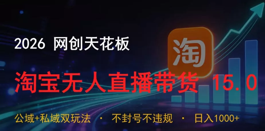 2026网创天花板，淘宝无人直播带货15.0，公域+私域双玩法，日入1k+，不违规不封号【揭秘】-33资源网