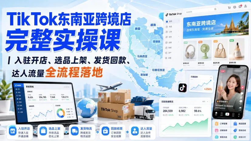 TikTok东南亚跨境店完整实操课｜入驻开店、选品上架、发货回款、达人流量全流程落地-33资源网