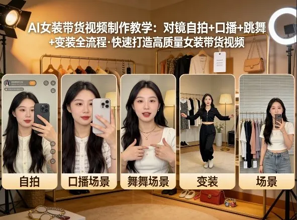 AI女装带货视频制作教学，对镜自拍、口播、跳舞、变装全流程，快速打造高质量女装带货视频-33资源网
