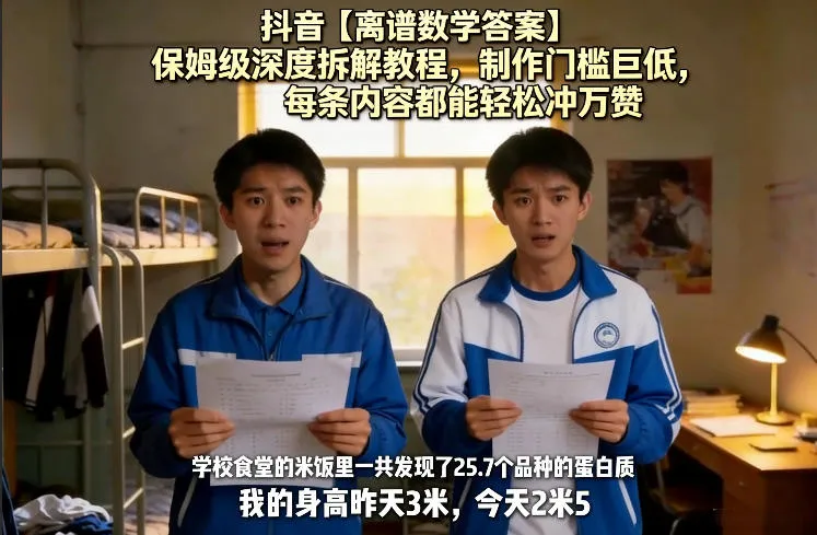 抖音【离谱数学答案】保姆级深度拆解教程，制作门槛巨低，每条内容都能轻松冲万赞，附详细步骤-33资源网