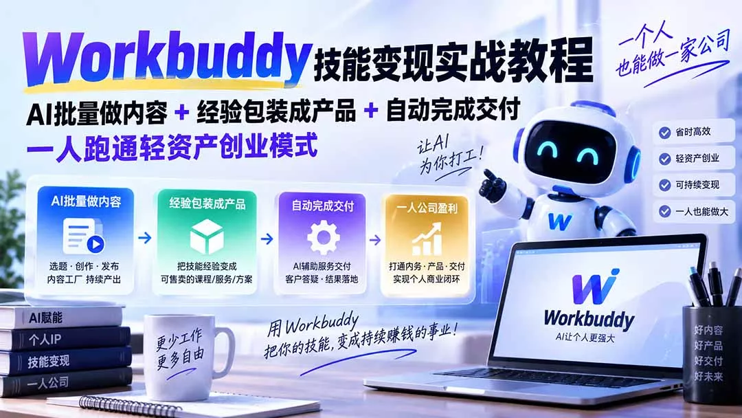 Workbuddy技能变现实战教程：AI批量做内容+经验包装成产品+自动完成交付，一人跑通轻资产创业模式-33资源网