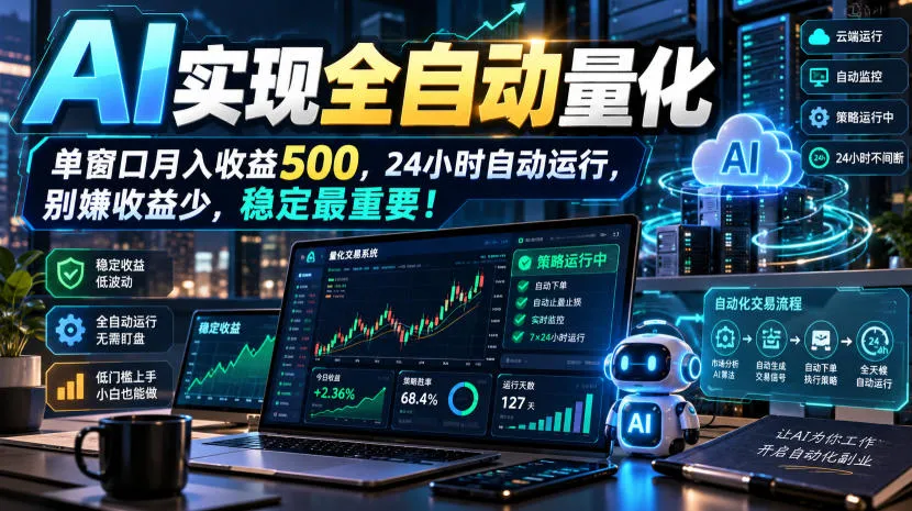 AI实现全自动量化,单窗口月入收益500,24小时自动运行,别嫌收益少,稳定最重要!【揭秘】-33资源网
