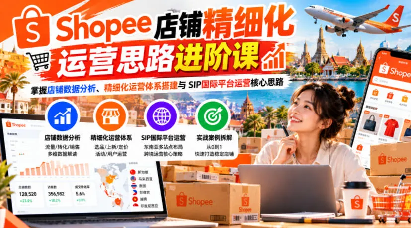 Shopee店铺精细化运营思路进阶课,掌握店铺数据分析、精细化运营体系搭建与SIP国际平台运营核心思路-33资源网
