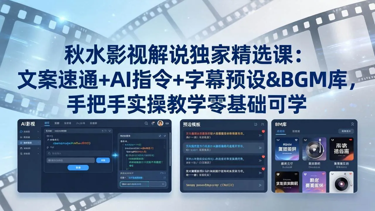 （18080期）秋水影视解说独家精选课：文案速通+AI指令+字幕预设+BGM库，手把手实操教学零基础可学-33资源网
