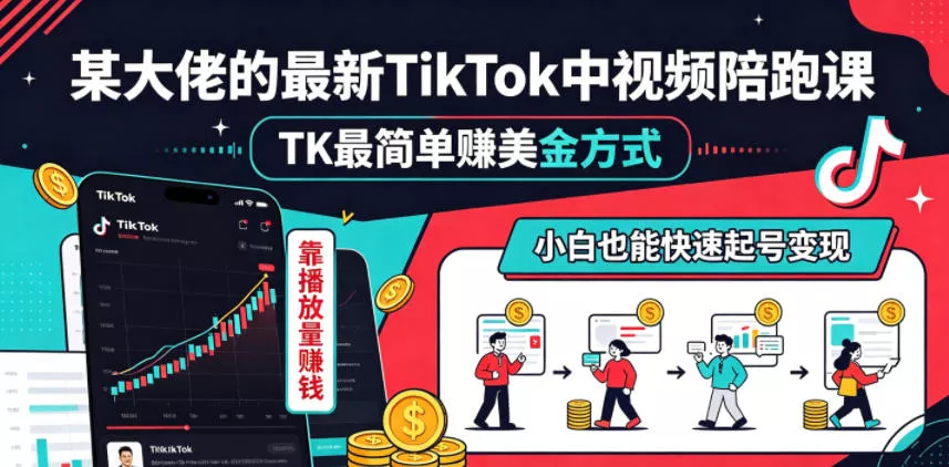 某大佬的最新TikTok中视频陪跑课，TK最简单賺美金方式，靠播放量賺钱，小白也能快速起号变现-33资源网
