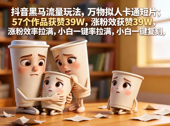 抖音黑马流量玩法，万物拟人卡通短片，57个作品获赞39W，涨粉效率拉满，小白一键复刻，保姆级拆解-33资源网
