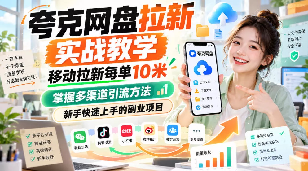夸克网盘拉新实战教学,移动拉新每单10米,掌握多渠道引流方法,新手快速上手的副业项目(更新0929)-33资源网