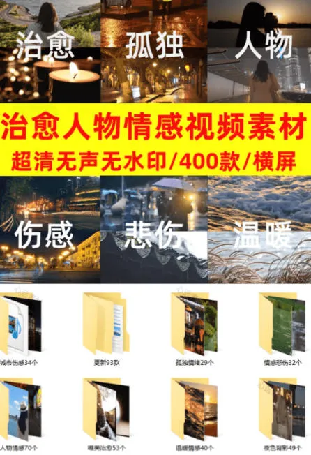 爆款短视频常用视频素材!抖音治愈伤感人物情感视频素材,400款合集,无声无水印,视频感氛围拉满-33资源网