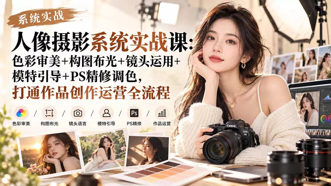 【无水印】人像摄影系统实战课：色彩审美+构图布光+镜头运用+模特引导+PS精修调色，打通作品创作运营全流程-33资源网