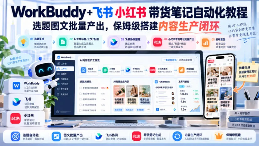 WorkBuddy+飞书小红书带货笔记自动化教程,选题图文批量产出,保姆级搭建内容生产闭环【文档】-33资源网