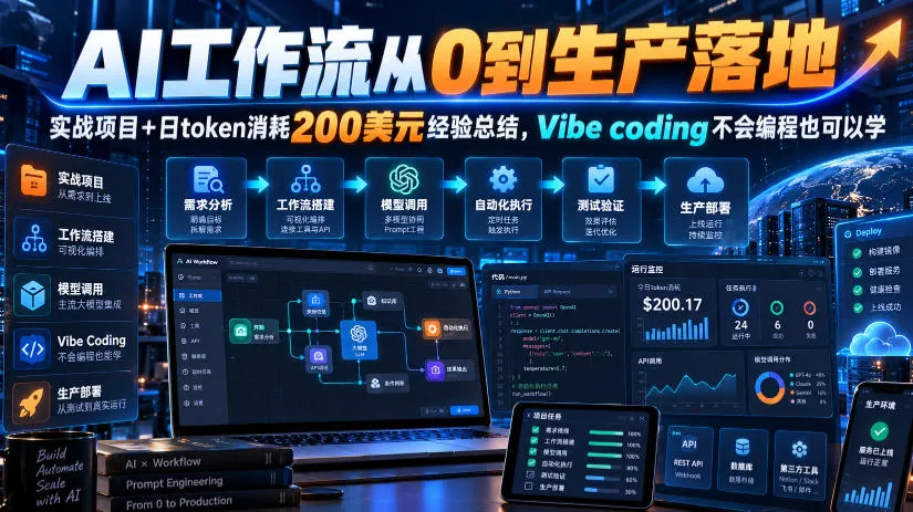 AI工作流从0到生产落地，实战项目+日token消耗200美刀经验总结，Vibe coding不会编程也可以学-33资源网