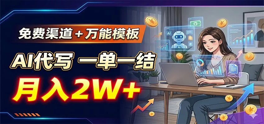 免费渠道+万能模板,AI代写一单一结,月入2W+-33资源网