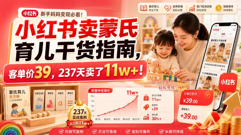 小红书卖蒙氏育儿干货指南，客单价39，237天卖了11w+！-33资源网