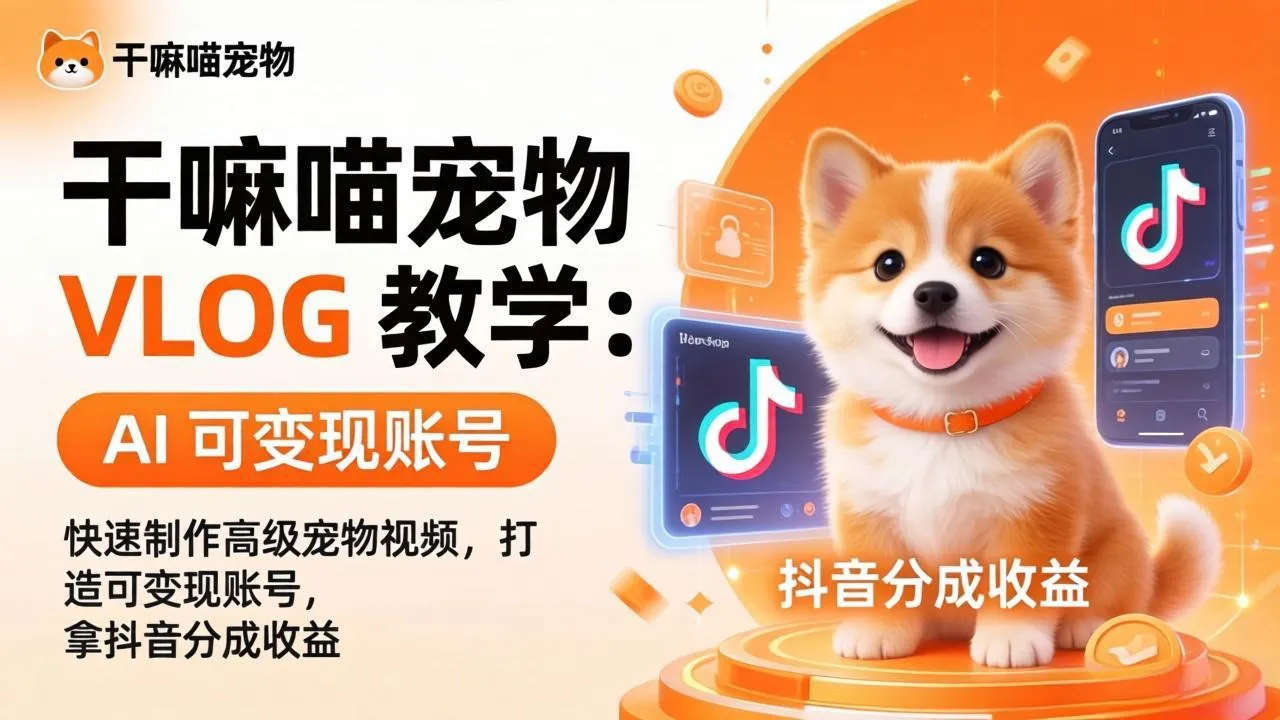 干嘛喵宠物 VLOG 教学：AI 快速制作高级宠物视频，打造可变现账号，拿抖音分成收益-33资源网
