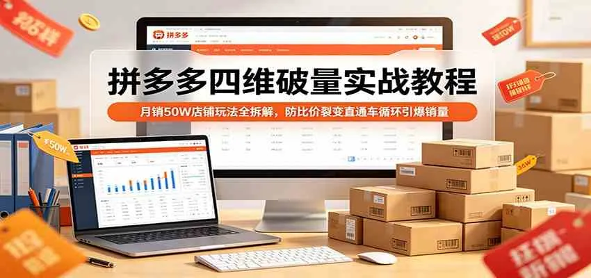 拼多多四维破量实战教程：月销50W店铺玩法全拆解，防比价裂变直通车循环引爆销量-33资源网