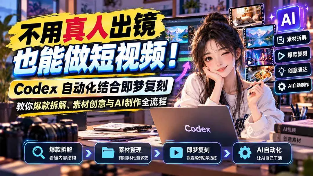 （20988期）不用真人出镜也能做短视频！Codex自动化结合即梦复刻，教你爆款拆解、素材创意与AI制作全流程