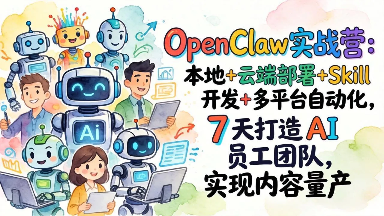 OpenClaw实战营：本地+云端部署+Skill开发+多平台自动化，7 天打造 AI 员工团队，实现内容量产-33资源网
