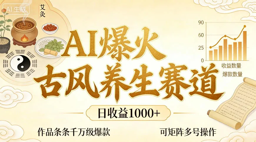 AI爆火古风养生赛道，日收益1k+单条作品点赞破万+，可矩阵多号操作【揭秘】-33资源网
