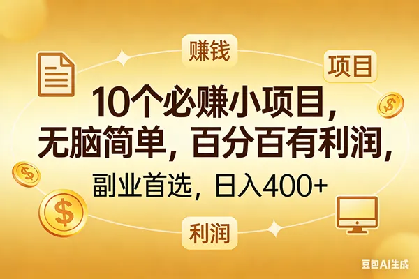 （17812期）10个必赚的小项目，百分百有利润，无脑简单，副业首选，日入400+-33资源网