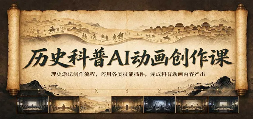 历史科普AI动画创作课：理史游记制作流程，巧用各类技能插件，完成科普动画内容产出-33资源网