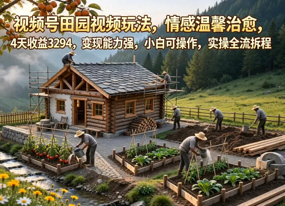 视频号田园视频玩法，情感温馨治愈，4天收益3294，变现能力强，小白可操作，实操全流程拆解-33资源网
