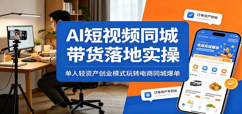 AI短视频同城带货落地实操：单人轻资产创业模式玩转电商同城爆单-33资源网