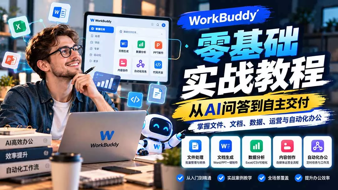 WorkBuddy零基础实战教程：从AI问答到自主交付，掌握文件、文档、数据、运营与自动化办公-33资源网