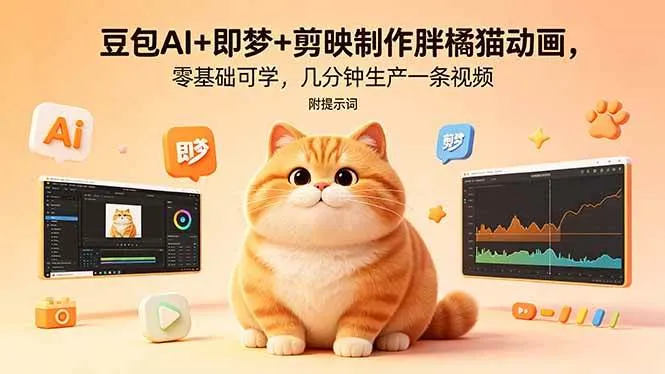 （18431期）豆包AI+即梦+剪映制作胖橘猫动画，零基础可学，几分钟生产一条视频，附提示词-33资源网