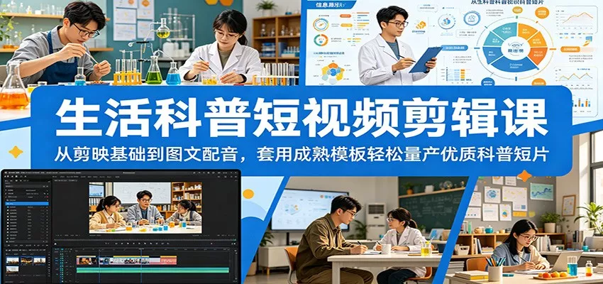 生活科普短视频剪辑课：从剪映基础到图文配音，套用成熟模板轻松量产优质科普短片-33资源网