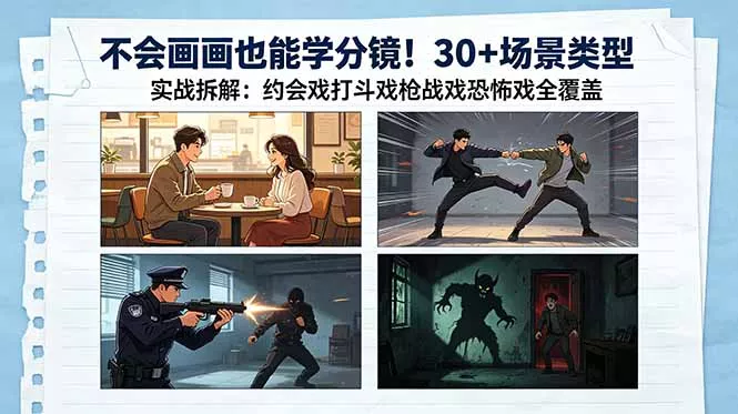 不会画画也能学分镜！30+场景类型实战拆解：约会戏打斗戏枪战戏恐怖戏全覆盖-33资源网