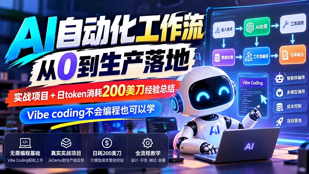 【无水印】AI自动化工作流从0到生产落地,实战项目+日token消耗200美刀经验总结,Vibe coding不会编程也可以学-33资源网