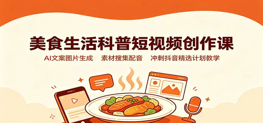 美食生活科普短视频创作课:AI文案图片生成,素材搜集配音,冲刺抖音精选计划教学-33资源网