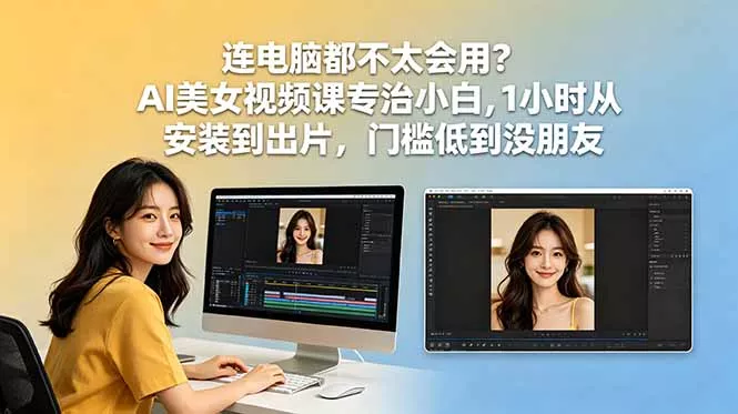连电脑都不太会用？AI美女视频课专治小白，1小时从安装到出片，门槛低到没朋友-33资源网