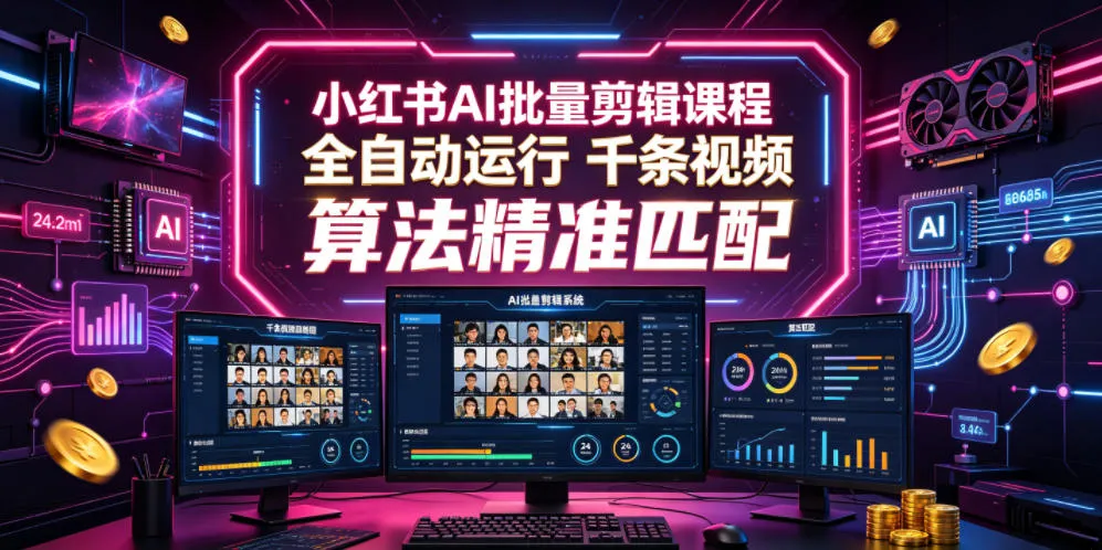 小红书AI批量剪辑课程,24小时全自动运行,解放双手专注运营,千条视频批量处理,小红书算法精准匹配-33资源网