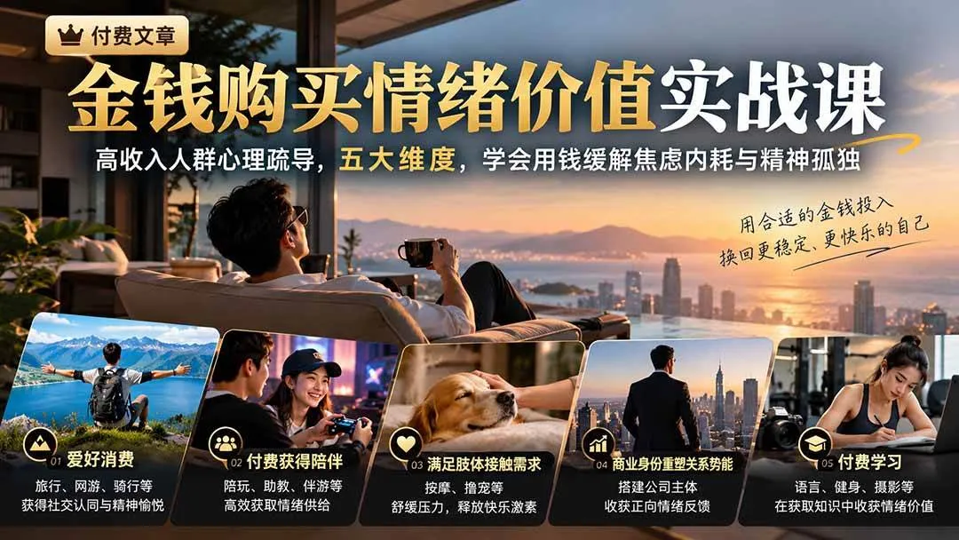 （20941期）付费文章：金钱购买情绪价值实战课｜高收入人群心理疏导，五大维度，学会用钱缓解焦虑内耗与精神孤独-33资源网