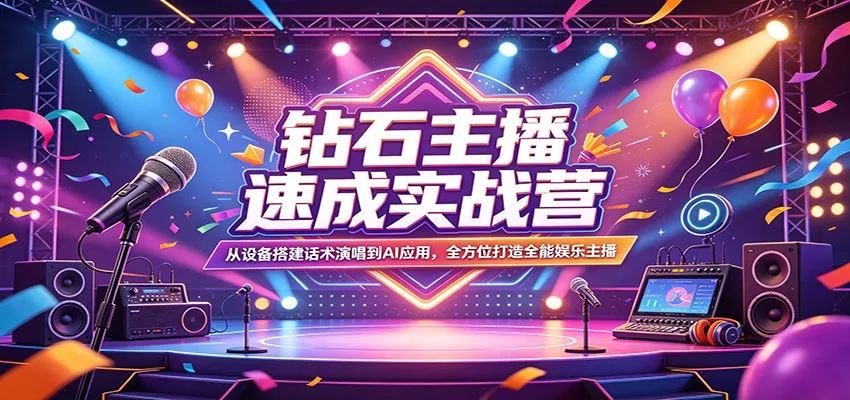 钻石主播速成实战营：从设备搭建话术演唱到AI应用，全方位打造全能娱乐主播-33资源网