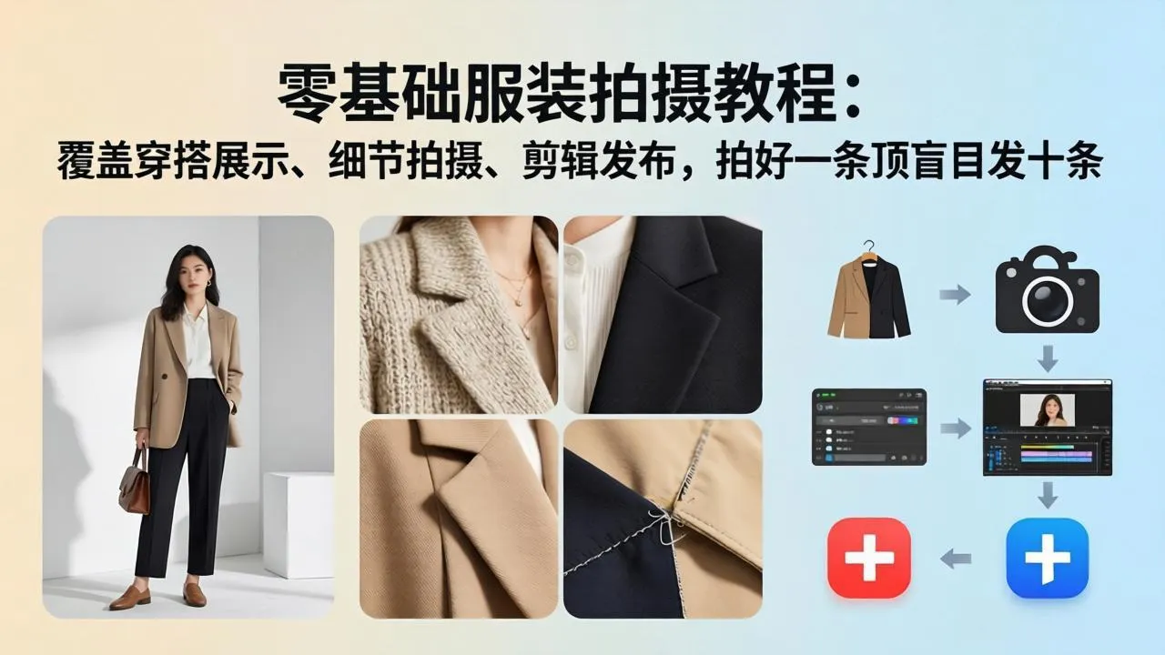 零基础服装拍摄教程：覆盖穿搭展示、细节拍摄、剪辑发布，拍好一条顶盲目发十条-33资源网