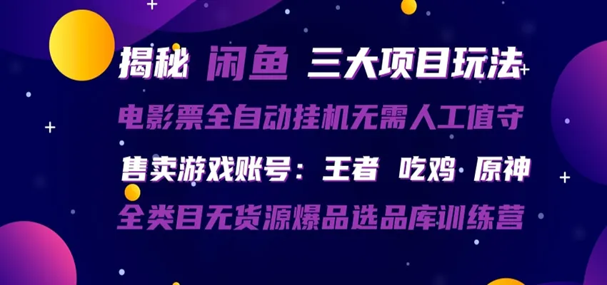 闲鱼三种玩法 全自动电影票 售卖游戏账号 爆品选品库训练营-33资源网