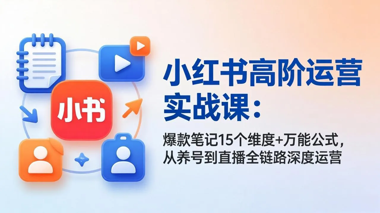 小红书高阶运营实战课：爆款笔记15个维度+万能公式，从养号到直播全链路深度运营-33资源网