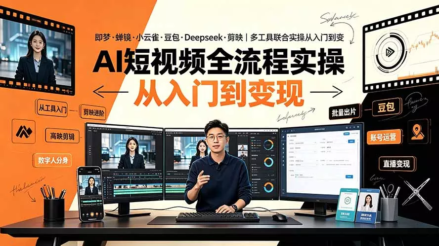 AI短视频全流程实操：即梦·蝉镜·小云雀·豆包·Deepseek·剪映｜多工具联合实操从入门到变现-33资源网