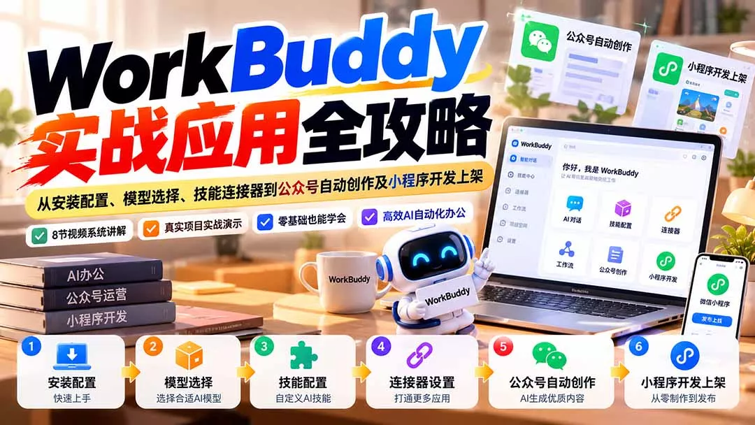 WorkBuddy 实战应用全攻略：从安装配置、模型选择、技能连接器到公众号自动创作及小程序开发上架-33资源网