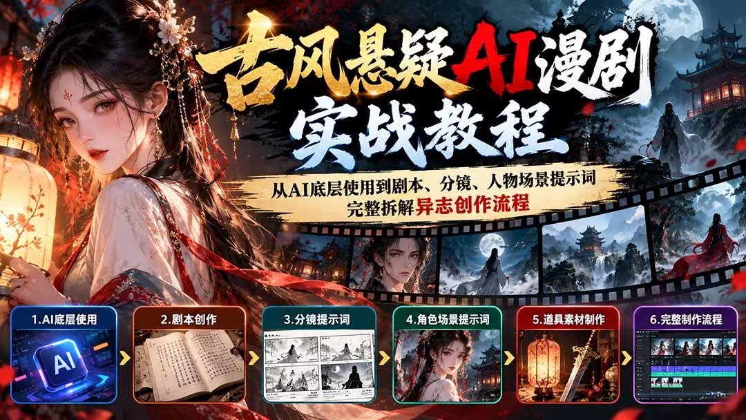 古风悬疑AI漫剧实战教程：从AI底层使用到剧本、分镜、人物场景提示词，完整拆解异志创作流程-33资源网