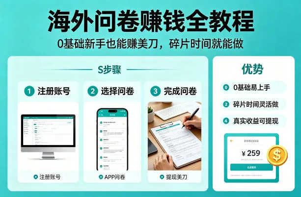 海外问卷賺钱全教程，0基础新手也能賺美刀，碎片时间就能做-33资源网